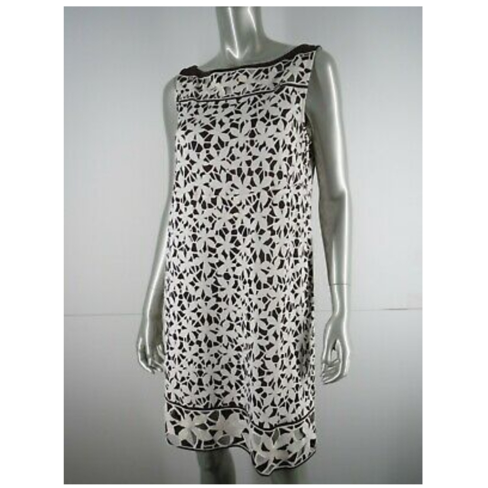 DVF Brown & Cream Floral Silk Sheath shift dress